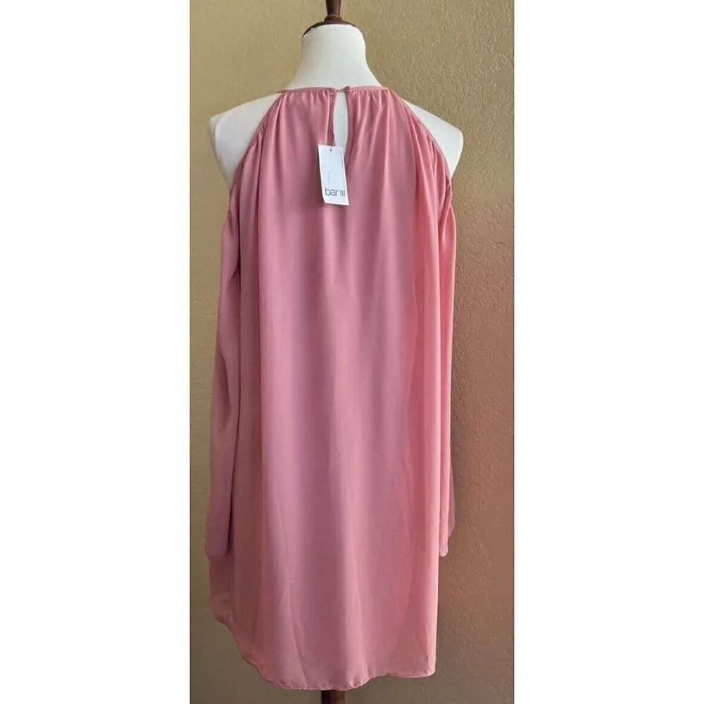 Bar III Cold Shoulder Chiffon Dress Bronzed Rose Size M NWT - Picture 2 of 11